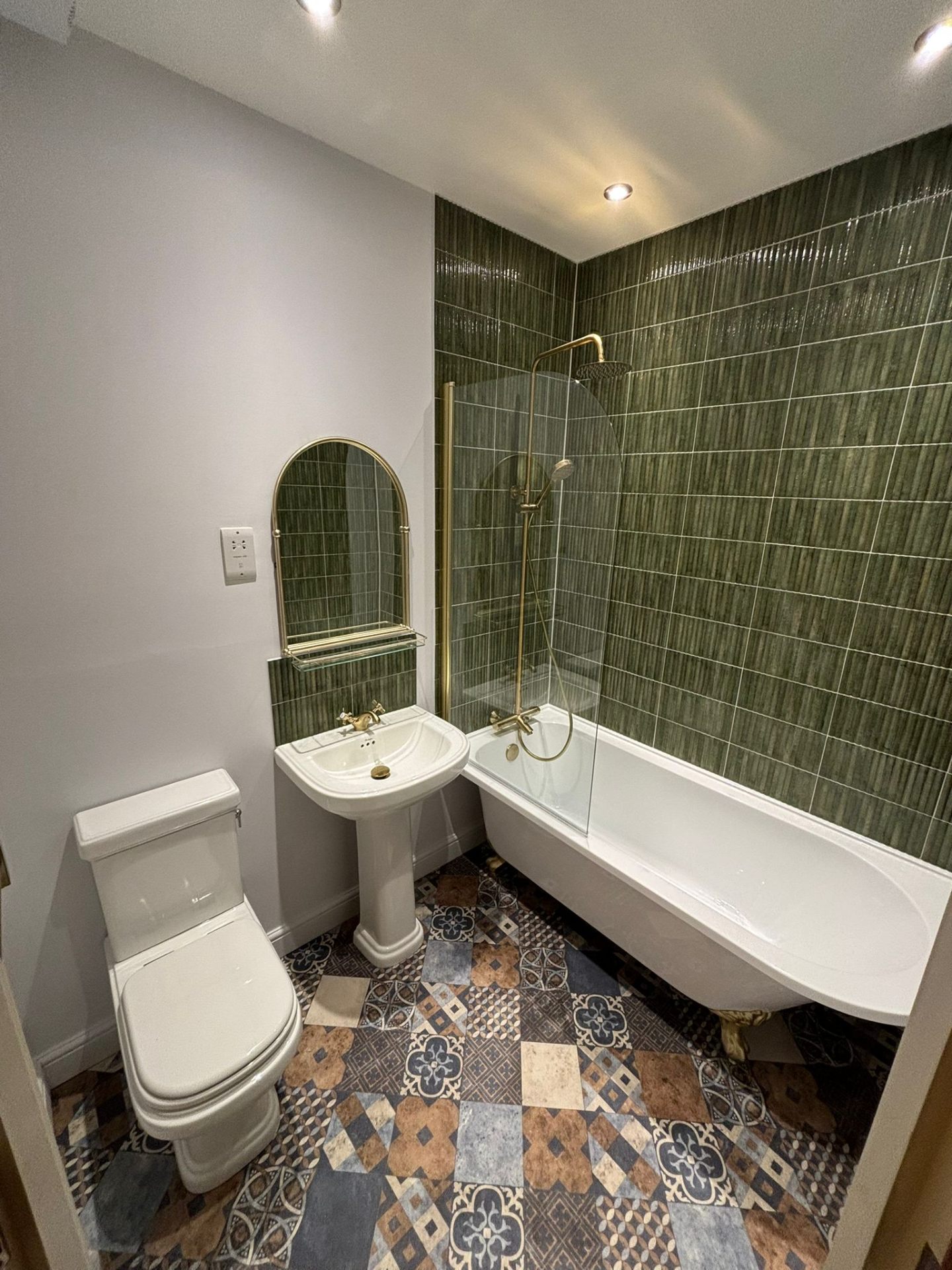 Modern Bathroom with Green Tiles — Lewes — expert bathroom fitting by LUXE Bathrooms East Sussex
